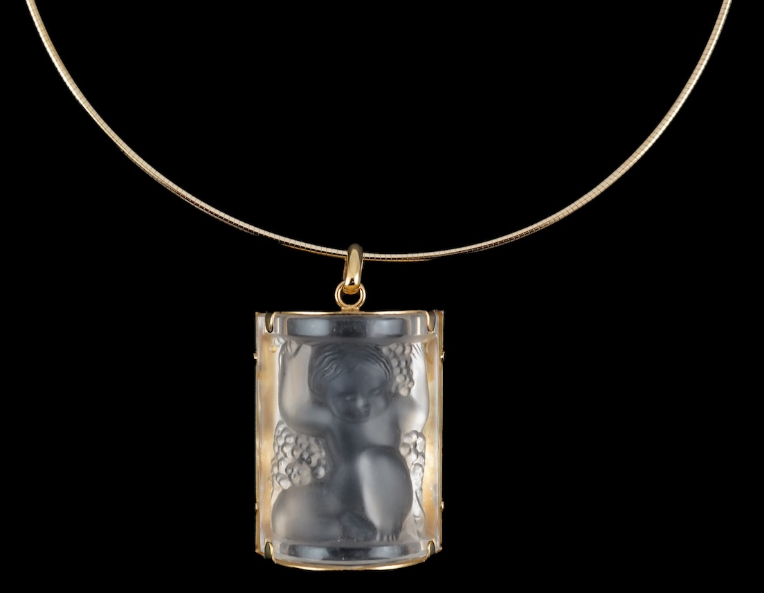 A Lalique Enfants pendant necklace, cased